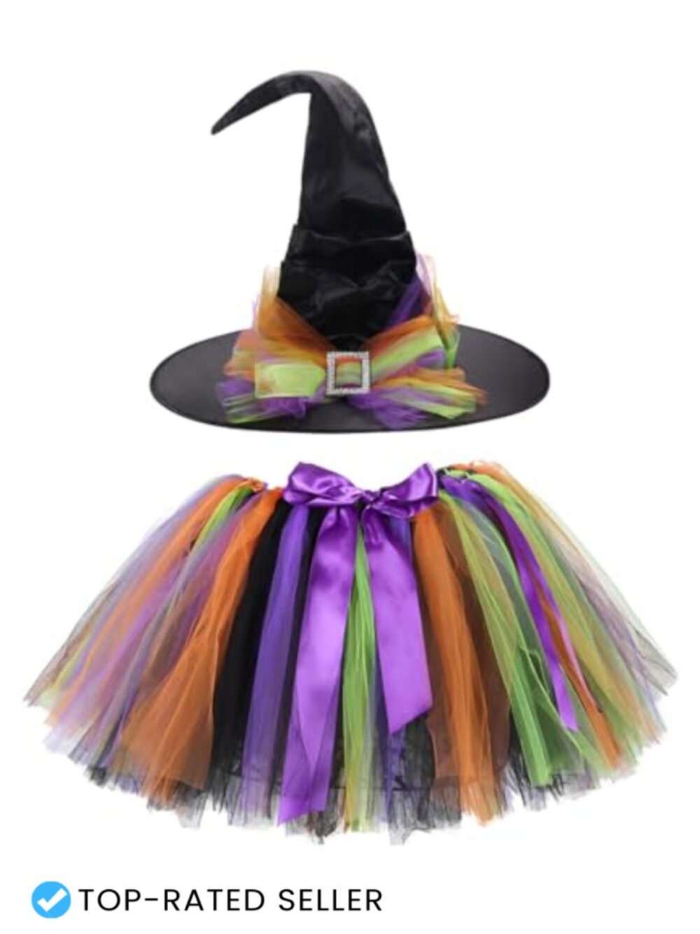 Handmade Witch Tutu Costume Set Tulle Skirt & Hat Halloween